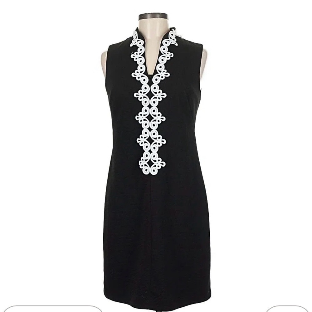 NWT Vince Camuto Black w White Embroidered Sleeveless Sheath Dress Sz 10